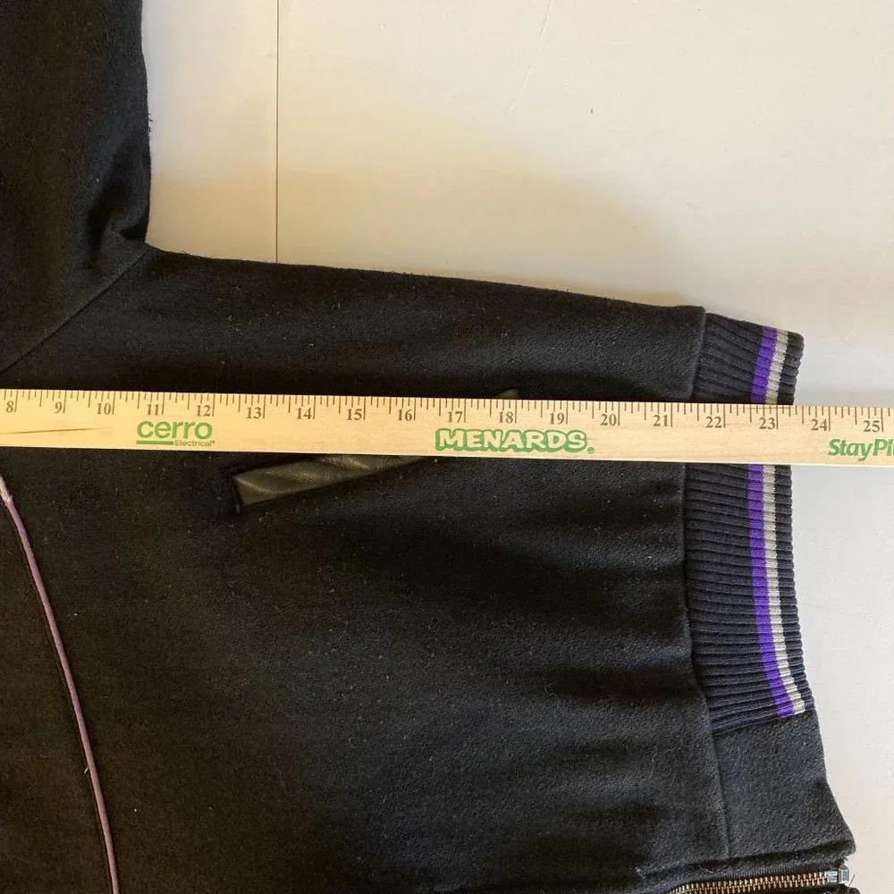 Black Wool Leather Bomber Vtg Jacket Southwest Graphic made in Canada - Picture 14 of 16